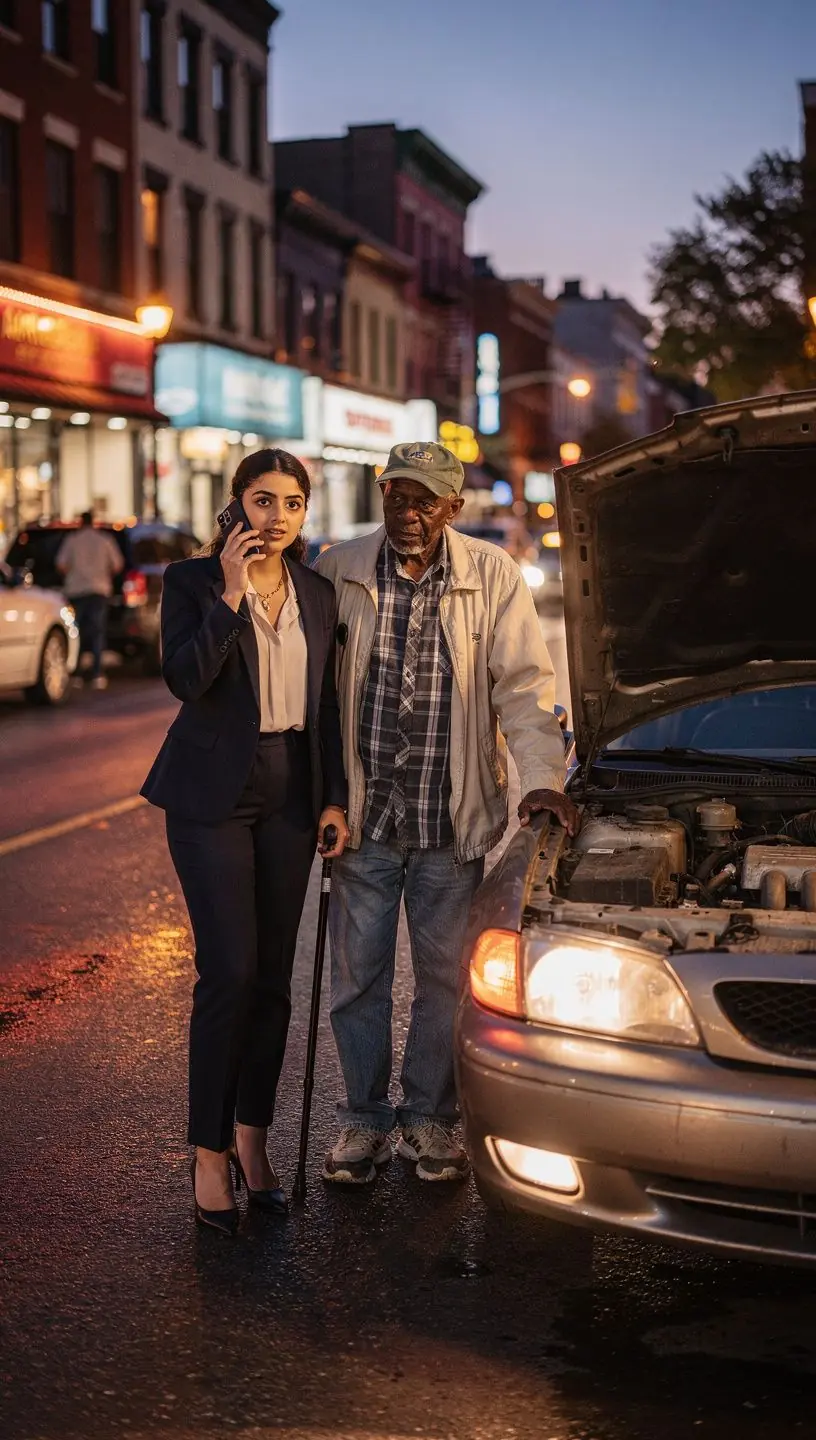 Изображение автомобиля, стоящего на обочине с помощью аварийной службы