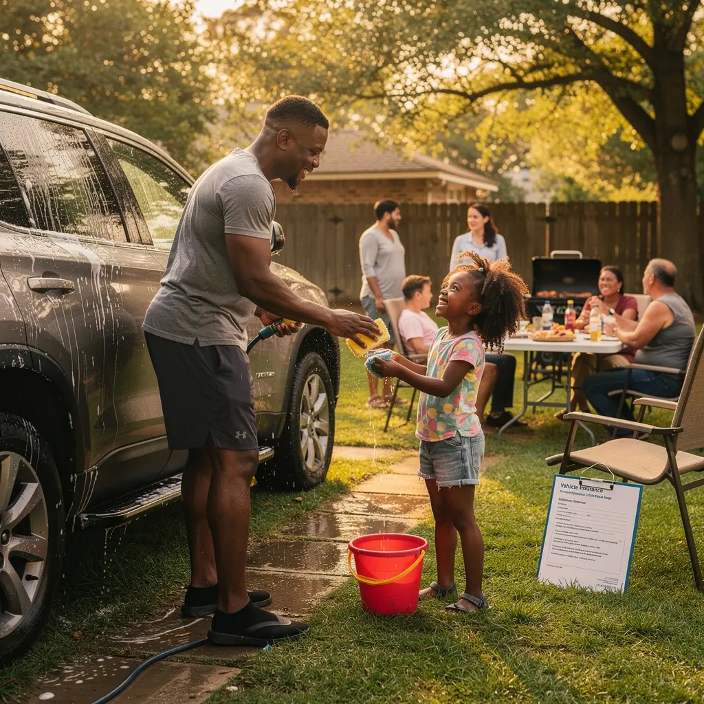 Изображение автомобиля с защитным знаком страхования.