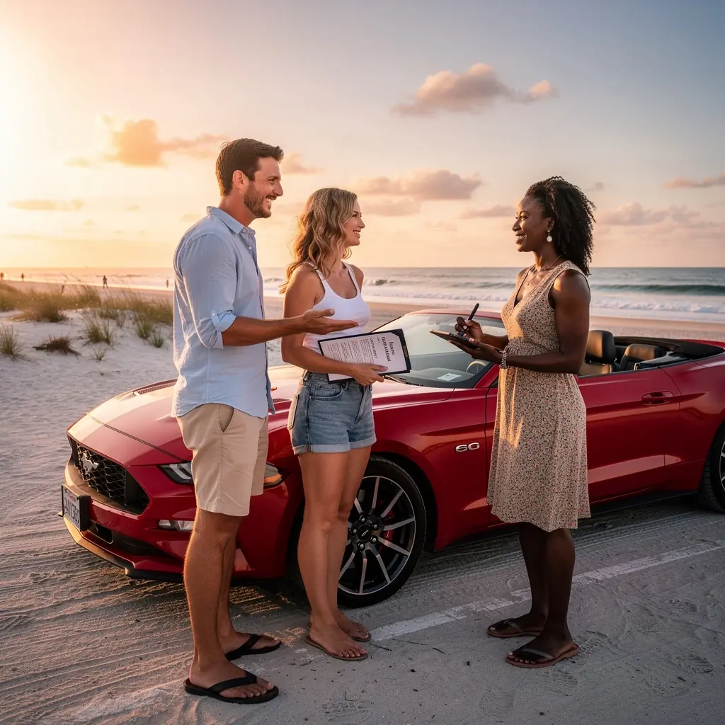 Страховка автомобиля с полным покрытием на фоне американского пейзажа